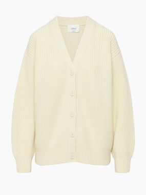 NWOT Aritzia Wilfred Pale Yellow Button-Up Ribbed Cardigan